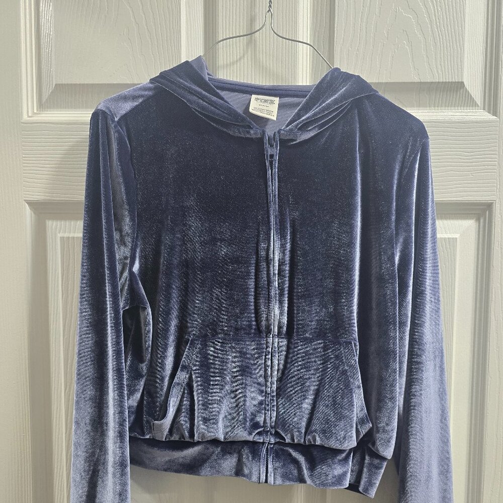 Pink Victorias Secret Hoodie Velour Cropped Blue Logo Medium Lounge Sexy